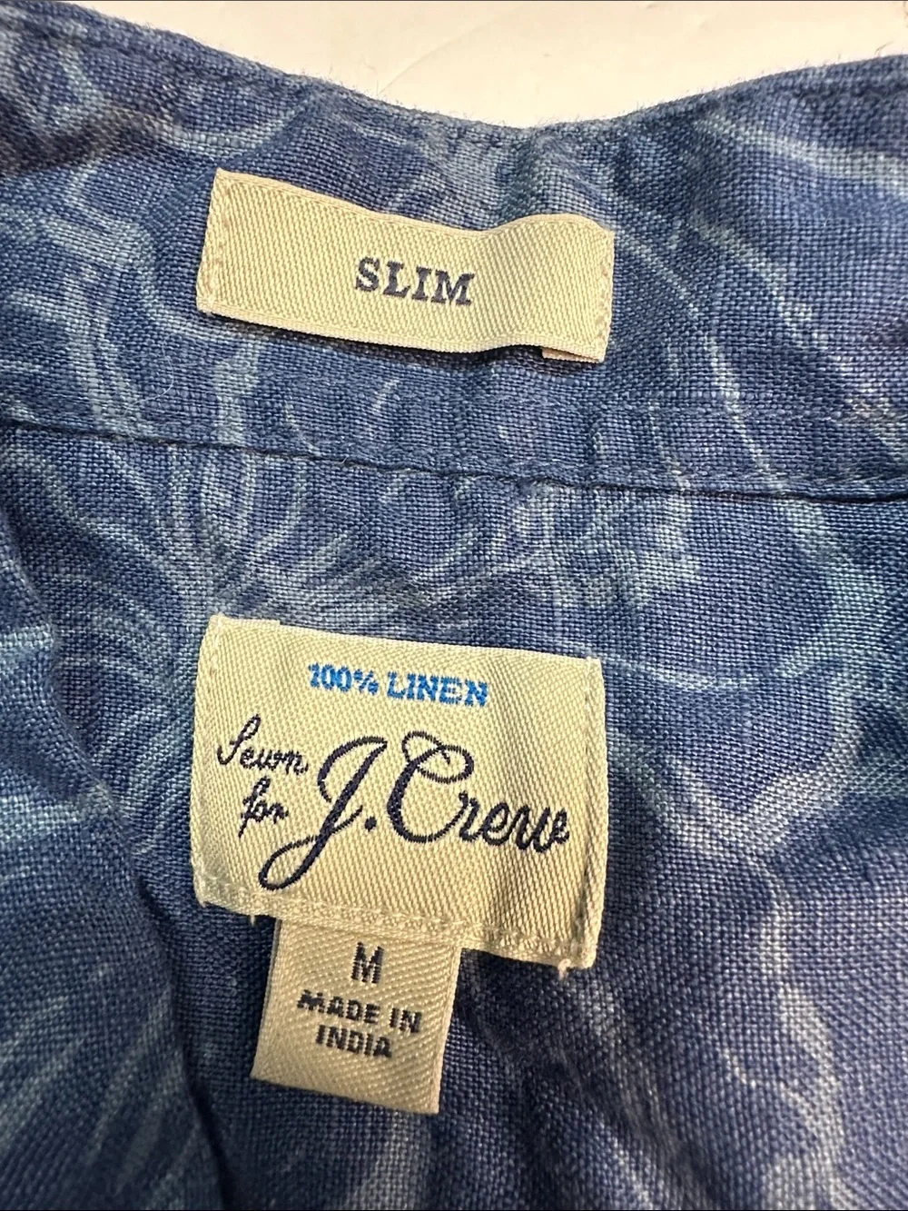 J. Crew Linen Button Up Long Sleeve Shirt, Blue Tropical Floral Men's M Slim Fit